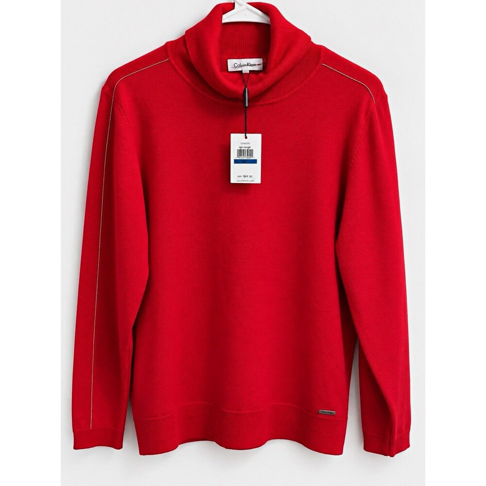 Calvin Klein Women’s XL Red Turtleneck Sweater Gold Trim NWT